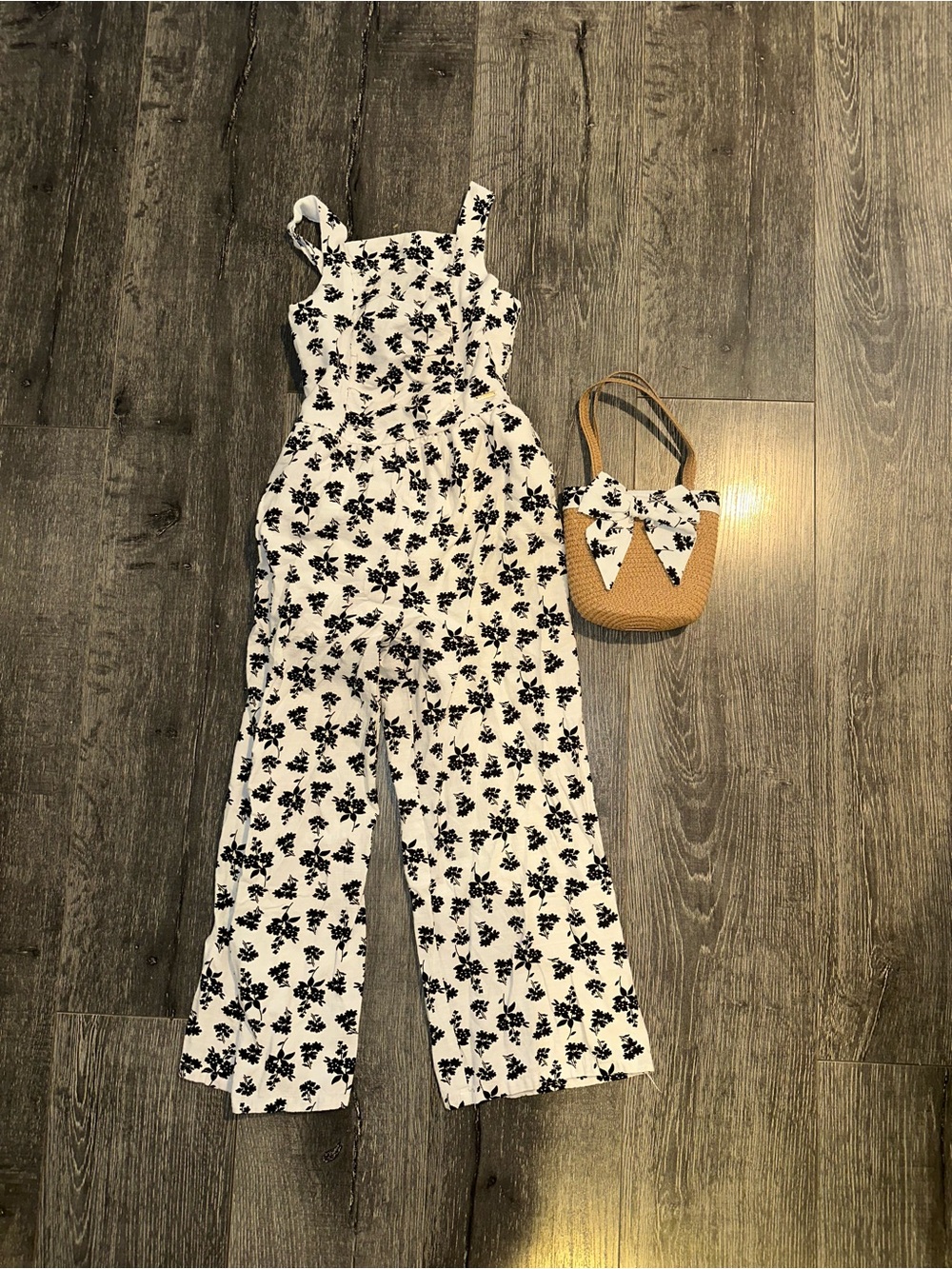Tahari Girls White Floral Wide-Leg Jumpsuit